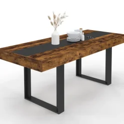 Table extensible 4 à 8 personnes bois effet vieilli et noir
