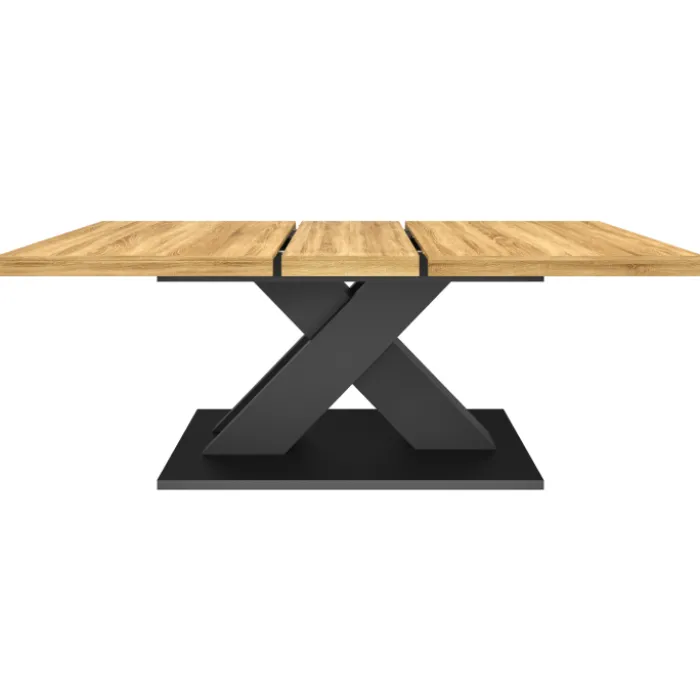 Table extensible rectangulaire bois et noir 6 à 10 personnes avec pied noir en X