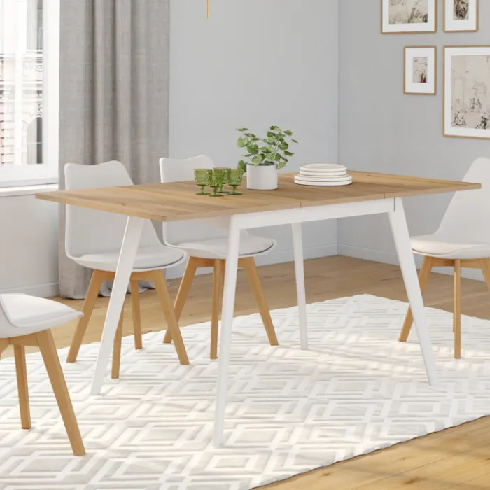 Table extensible scandinave bois et pieds blancs