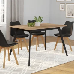 Table extensible scandinave plateau bois pieds noirs 110-150 cm
