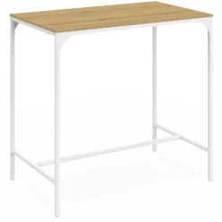 Table haute avec 4 tabourets métal blanc et bois style industriel