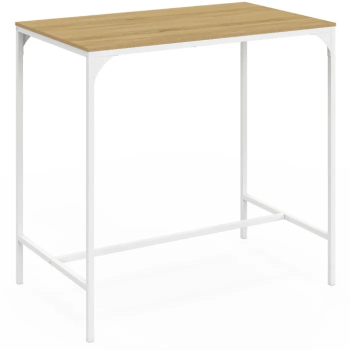 Table haute avec 4 tabourets métal blanc et bois style industriel