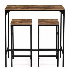 Table haute avec 2 tabourets bois effet vieilli