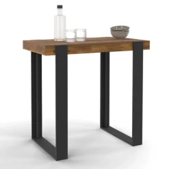 Table haute de bar bois foncé effet vieilli et noir 90 cm