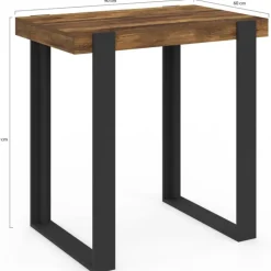 Table haute de bar bois foncé effet vieilli et noir 90 cm