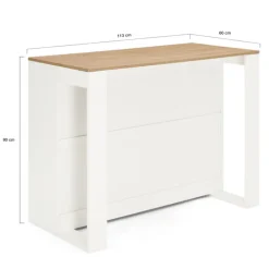 Table haute îlot de cuisine blanche et bois