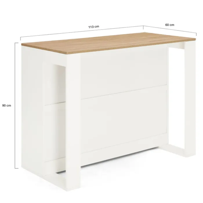 Table haute îlot de cuisine blanche et bois