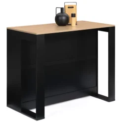 Table haute îlot de cuisine noir et bois