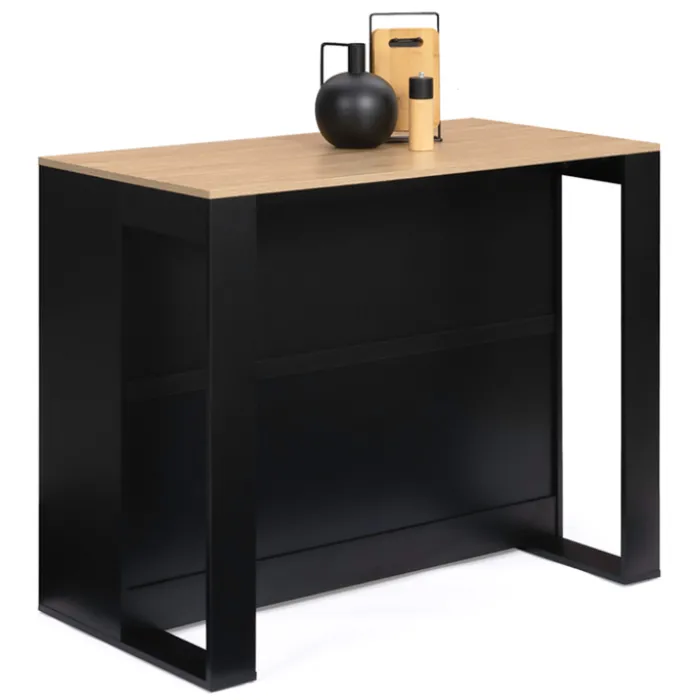 Table haute îlot de cuisine noir et bois
