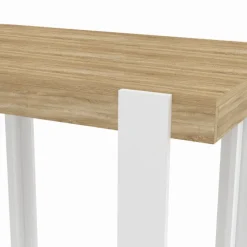 Table haute mange-debout blanc et bois 90 cm