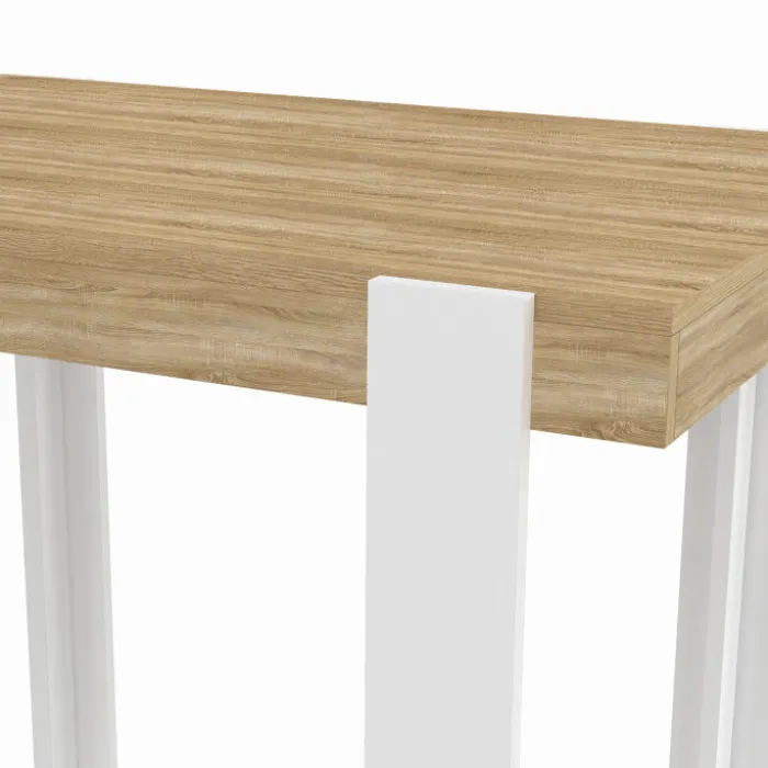 Table haute mange-debout blanc et bois 90 cm