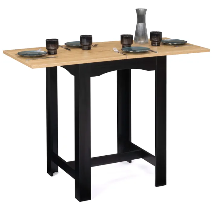 Table haute mange-debout extensible noire et bois