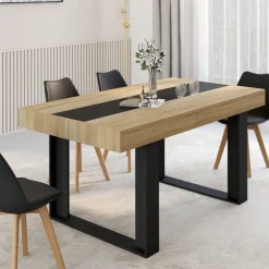 Table industrielle bois et noire 6 personnes 160 cm