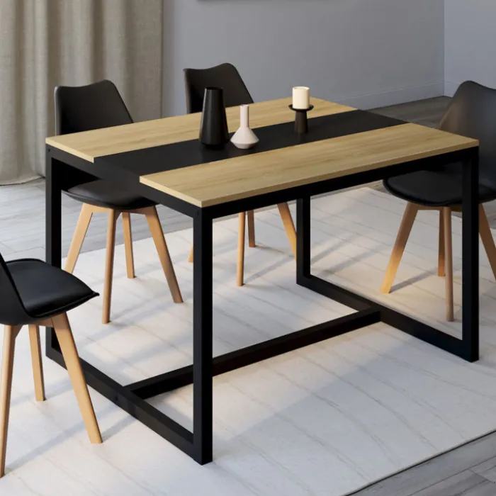 Table industrielle bois et métal 6 personnes 120 cm
