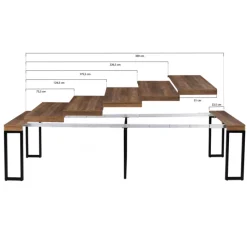 Table industrielle extensible 14 personnes 300 cm bois foncé