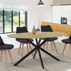 Table industrielle 8 personnes ovale bois et pied araignée noir 150 cm