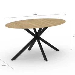 Table industrielle 8 personnes ovale bois et pied araignée noir 150 cm