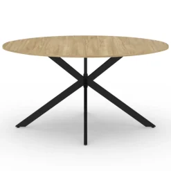 Table industrielle 8 personnes ovale bois et pied araignée noir 150 cm