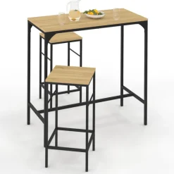Table mange-debout style industriel avec 2 tabourets