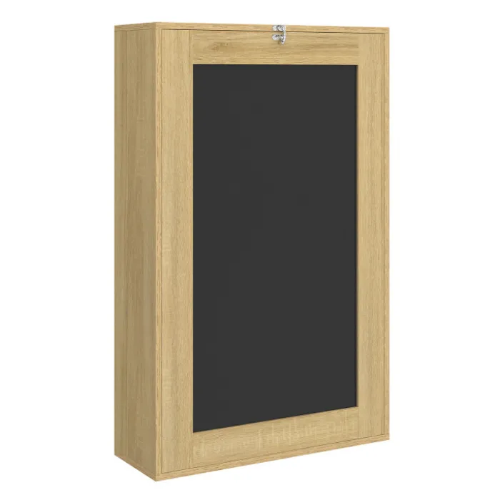 Table murale pliable MACCHIA avec étagères et tableau craie 2 personnes bois et noir