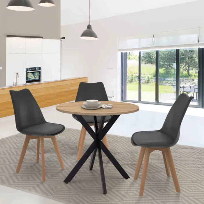 Table pied araignée ronde bois et métal noir 80 cm