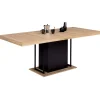 Table pied central extensible noir et bois façon hêtre