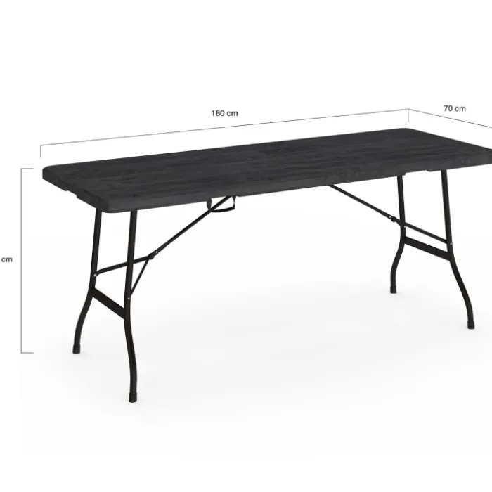 Table pliante d appoint portable 180 cm pour camping ou réception imitation bois noir