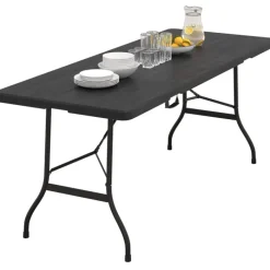 Table pliante d appoint portable 180 cm pour camping ou réception imitation bois noir