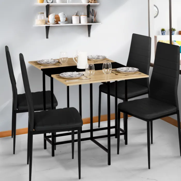 Table pliante industrielle bois et métal noir 2-4 personnes