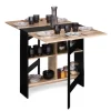 Table pliante noire plateau bois avec double rangement central