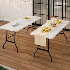 Table pliante portable blanche 1m80 et 2 bancs pliables