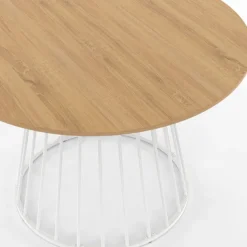 Table ronde à manger 110cm 6 personnes plateau bois et pied filaire métal blanc
