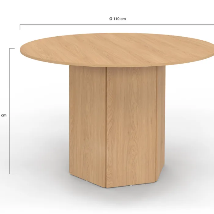 Table ronde 6 personnes bois effet hêtre 110 cm pied hexagonal