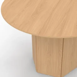 Table ronde 6 personnes bois effet hêtre 110 cm pied hexagonal