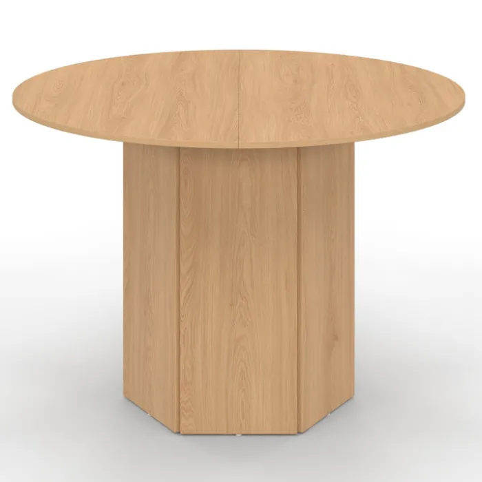Table ronde 6 personnes bois effet hêtre 110 cm pied hexagonal