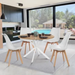 Table ronde bois et blanche 6 personnes industrielle