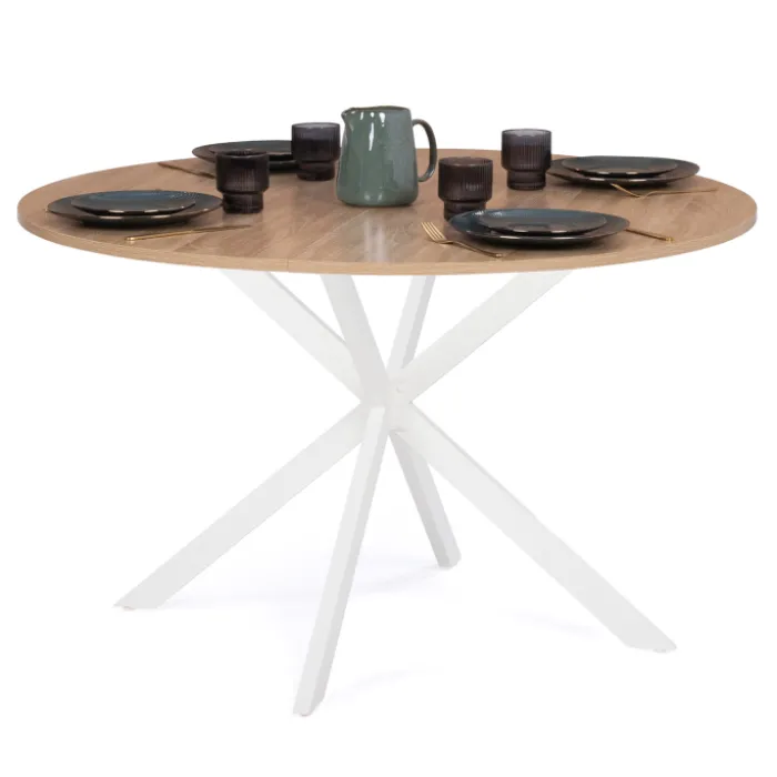 Table ronde bois et blanche 6 personnes industrielle