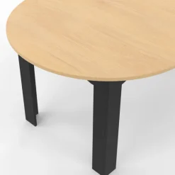 Table ronde extensible 4-10 personnes 110-200 cm avec plateau façon hêtre et pieds noirs