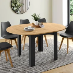 Table ronde extensible 4-8 personnes noir et bois