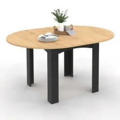 Table ronde extensible 4-8 personnes noir et bois