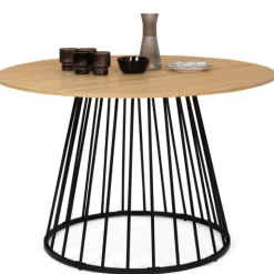Table ronde pied filaire bois et noir 6 personnes
