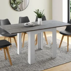 Table salle à manger extensible façon béton ciré