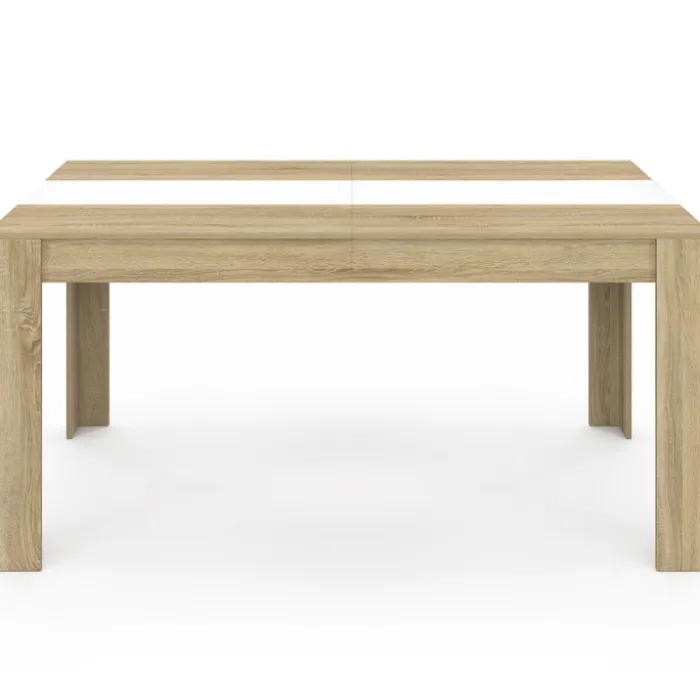 Table salle à manger moderne 160 cm imitation hêtre et blanc