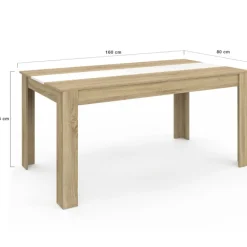 Table salle à manger moderne 160 cm imitation hêtre et blanc
