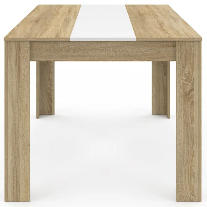 Table salle à manger moderne imitation hêtre et blanc