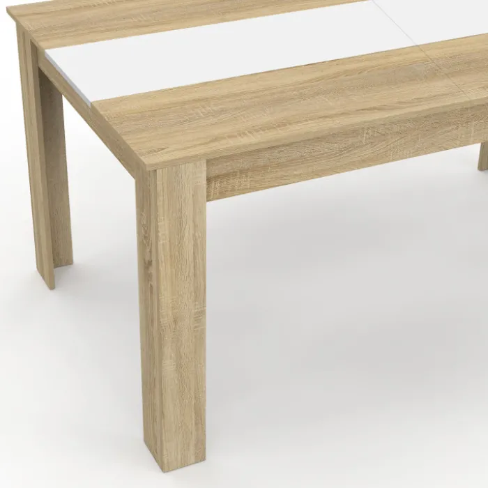 Table salle à manger moderne imitation hêtre et blanc