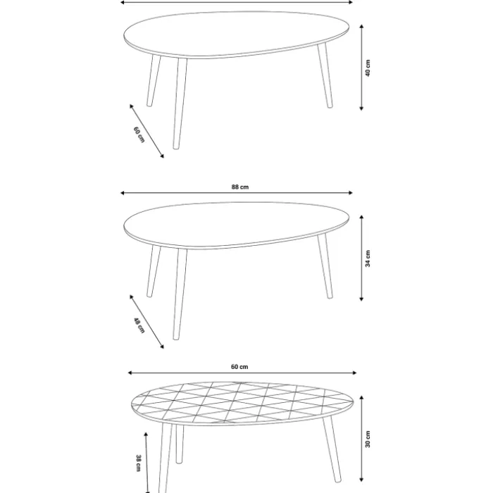 Tables basses de salon gigognes scandinaves ovales