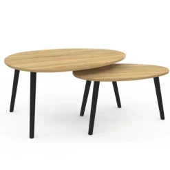 Tables basses gigognes scandinaves bois et noir - lot de 2
