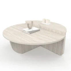 Tables basses rondes asymétriques effet travertin