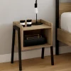 Tables de chevet 1 niche bois et pieds métal noir - lot de 2